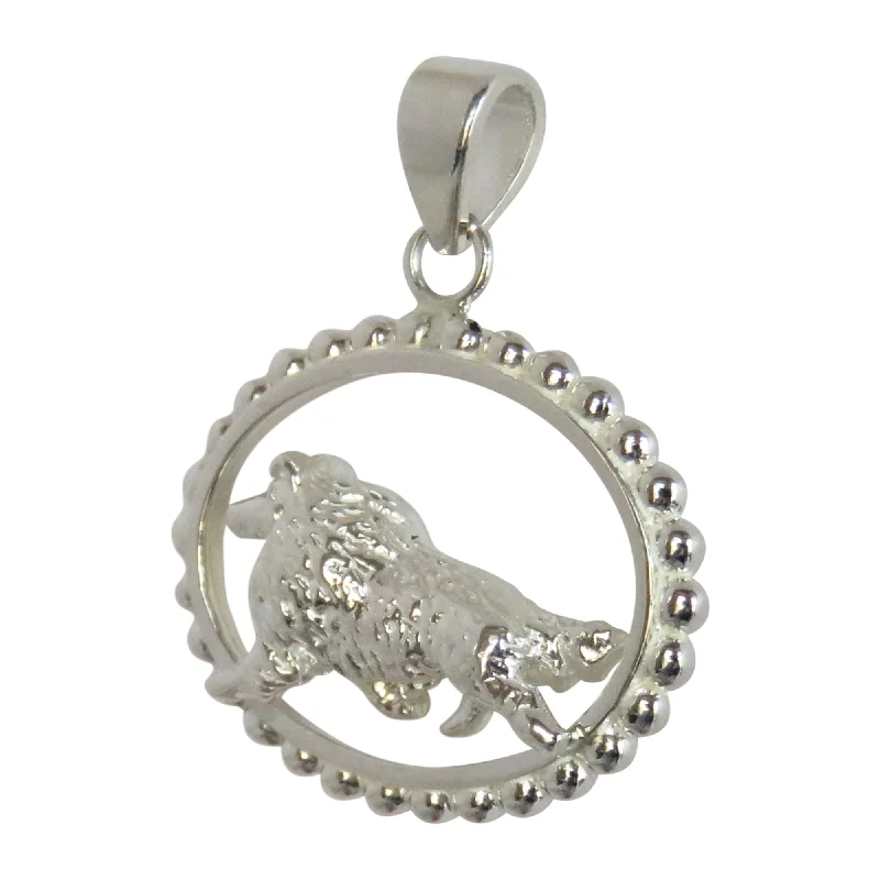 Shetland Sheepdog in Sterling Silver Beaded Oval Pendant