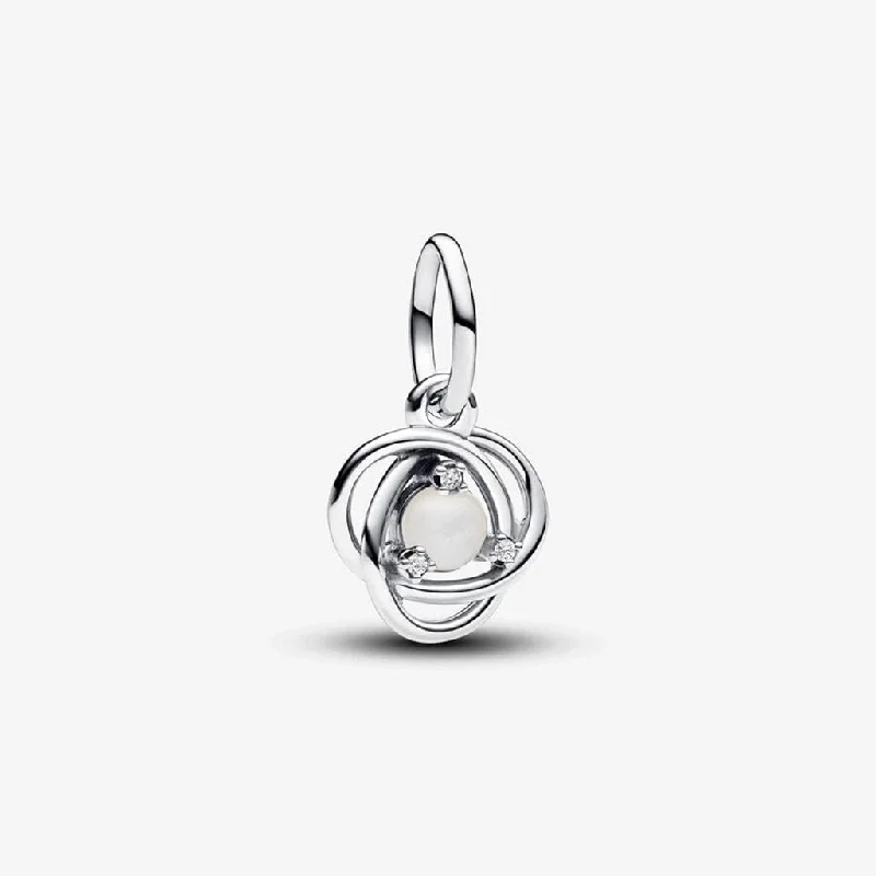 PANDORA : June White Eternity Circle Dangle Charm - Sterling Silver