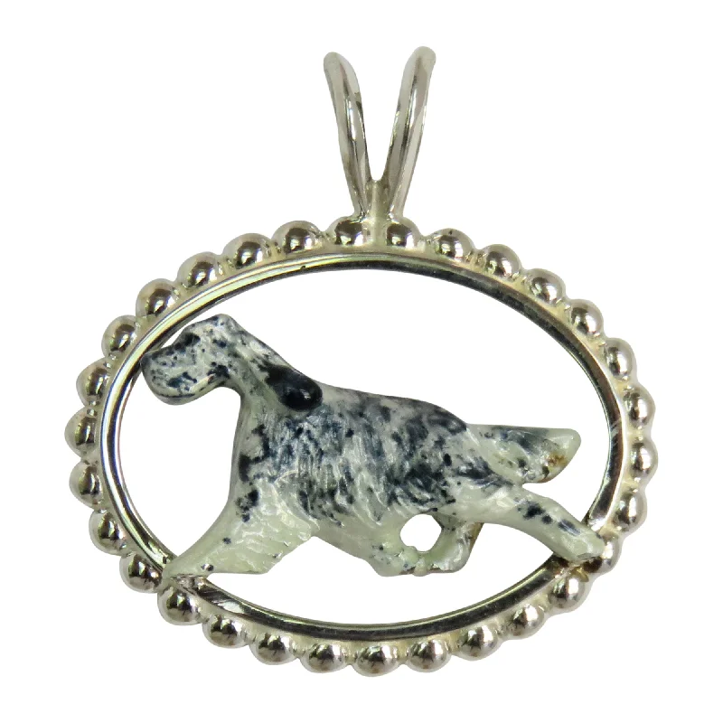 English Setter Custom Enamel in Sterling Silver Classic Rope Pendant