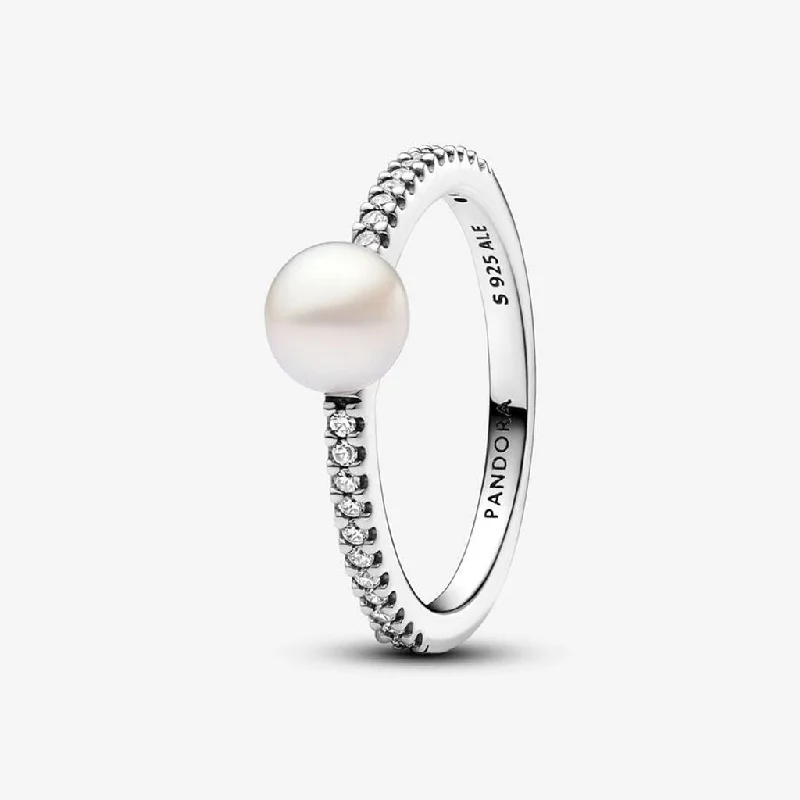 PANDORA : Treated Freshwater Cultured Pearl & Pavé Ring - Sterling Silver