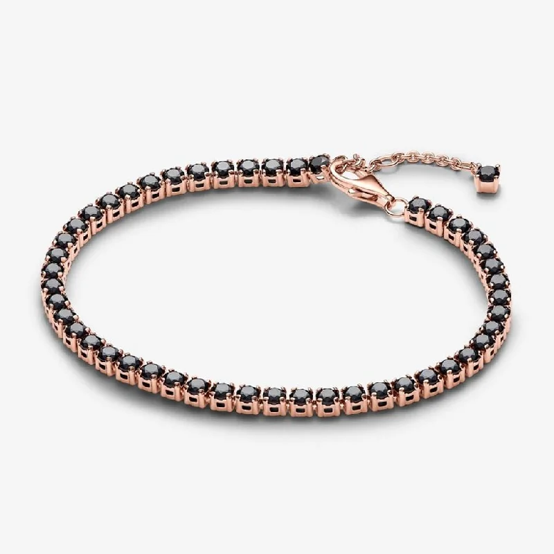 PANDORA : Black Sparkling Tennis Bracelet - Rose Gold Plated