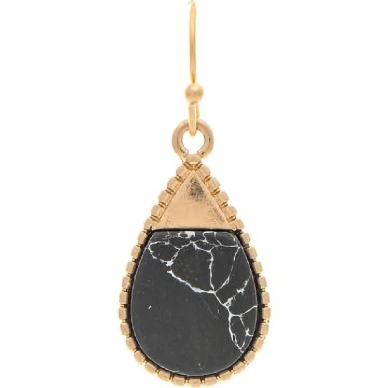 Rain : Gold Black Gem Capped Teardrop Earring