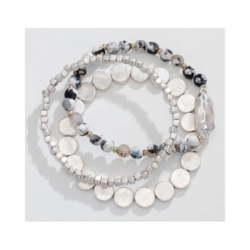 Periwinkle by Barlow : Three strands of burnished silver with labradorite -Bracelet