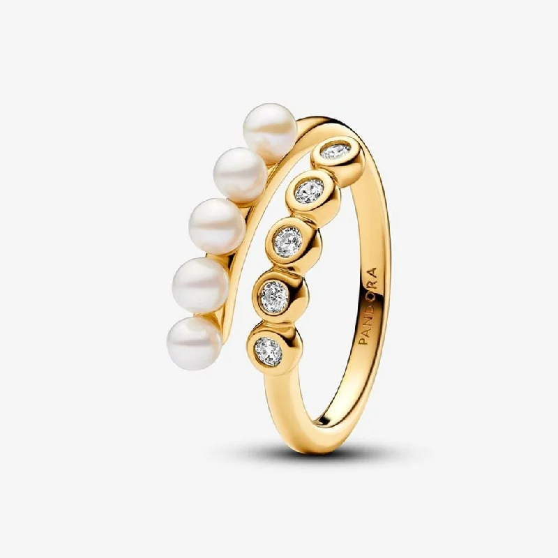 PANDORA : Treated Freshwater Cultured Pearls & Stones Open Ring - Gold