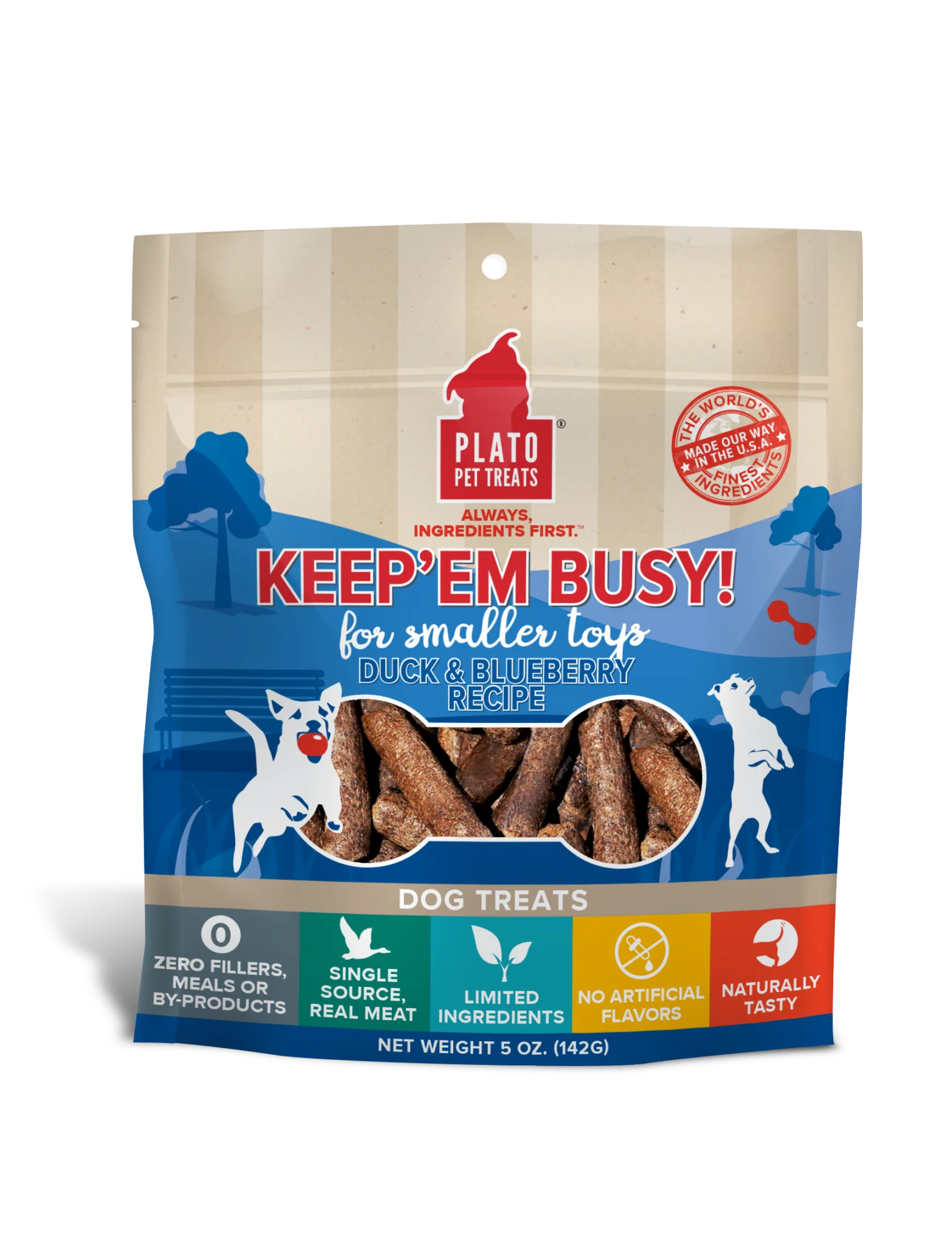 Plato Keep’Em Busy Duck & Blueberry Meat Sticks for Smaller Toys