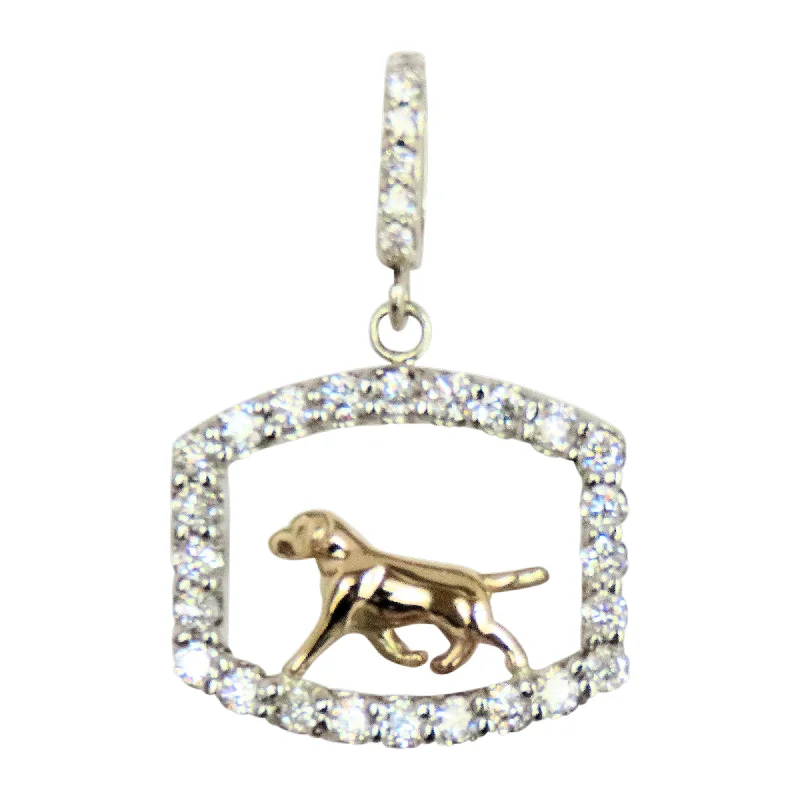 Labrador Retriever 14K Gold in Exquisite Tiny Genuine Diamond Frame Pendant