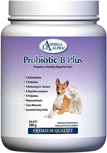 Omega Alpha Probiotic 8 Plus Powder Supplement for Dogs and Cats