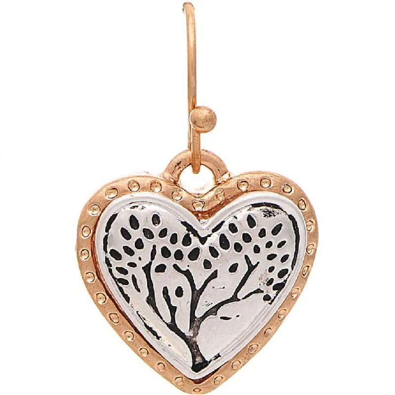 Rain : Two Tone Engraved Tree Heart Earring