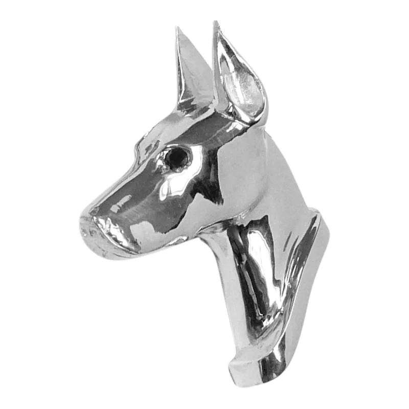 Doberman Pinscher in Sterling Silver with Black Diamond Eye Pendant