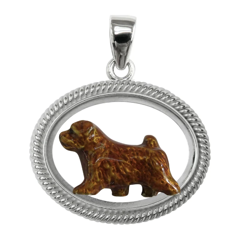 Norfolk Terrier Custom Enamel  in Sterling Silver Braided Oval Pendant