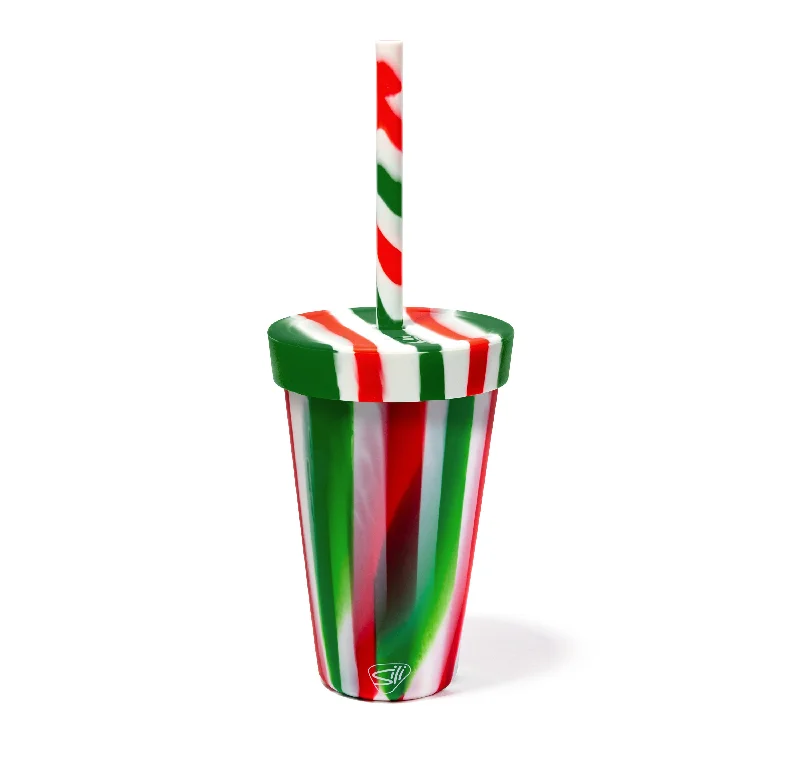 Silipint Silicone 16 oz Candy Cane Collection Straw Tumbler