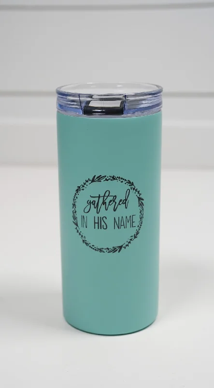 Gathered In His Name Teal Tumbler - 18oz