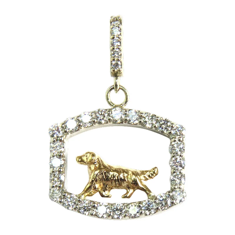 Golden Retriever 14K Gold in Exquisite Tiny Genuine Diamond Oval Pendant