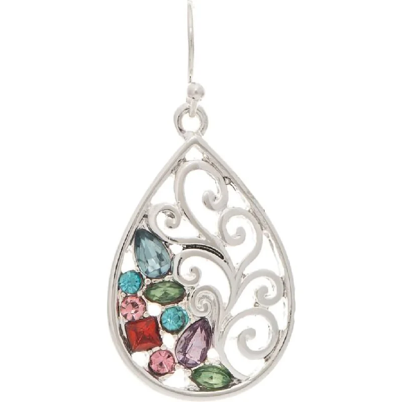 Rain :  Silver Multicolor Sparkle Swirl Teardrop Earring