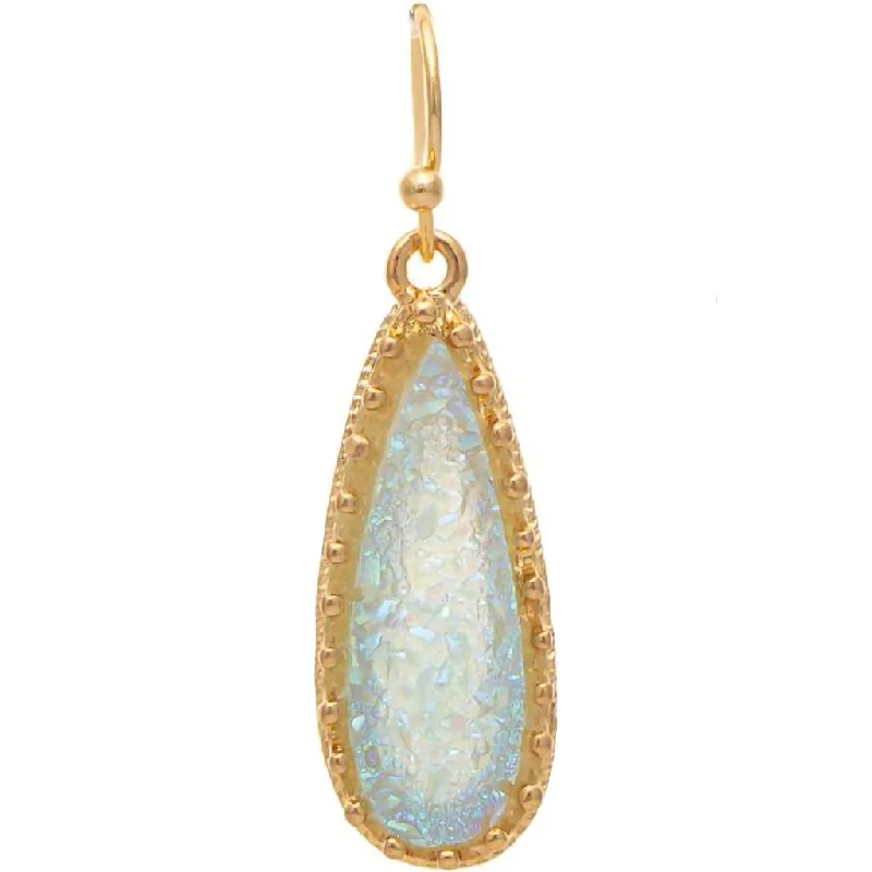 Rain :  Gold Light Blue Druzy Teardrop Earring