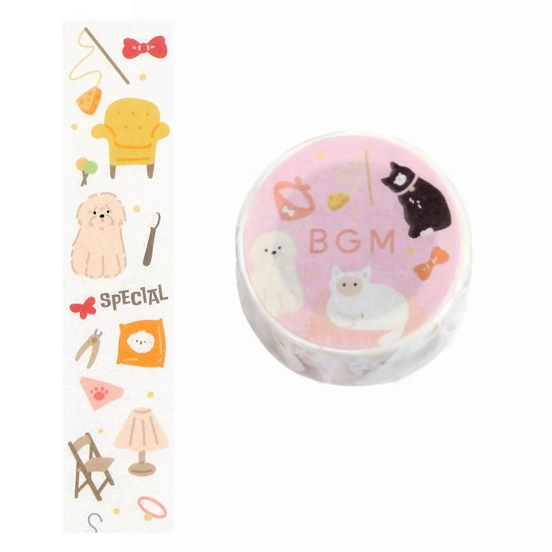 Cute Kawaii BGM Washi / Masking Deco Tape - Cat Dog Favorite Special Pet - for Scrapbooking Journal Planner Craft