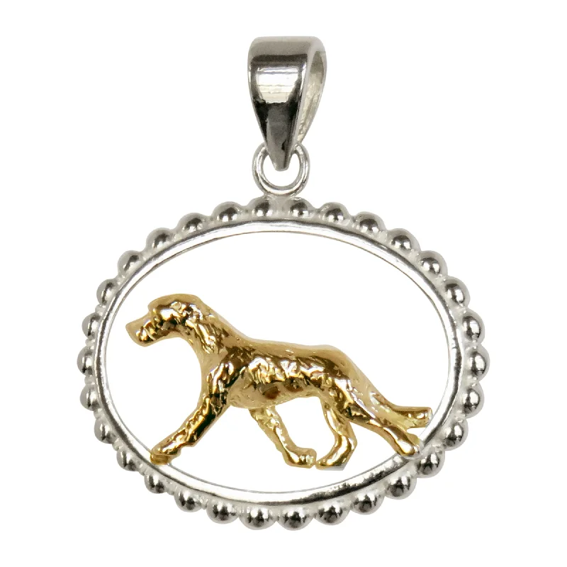 Irish Wolfhound in 14K Gold with Sterling Silver Beaded Oval Pendant