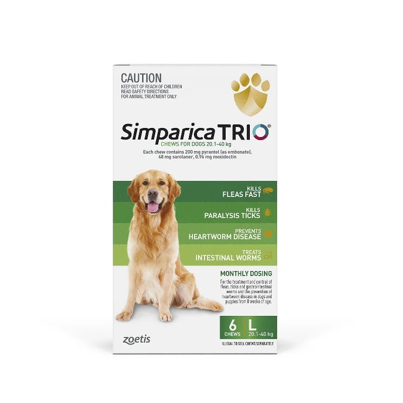 Simparica Trio Flea Tick and Worming Chews for Large Dogs Green 6 Pack