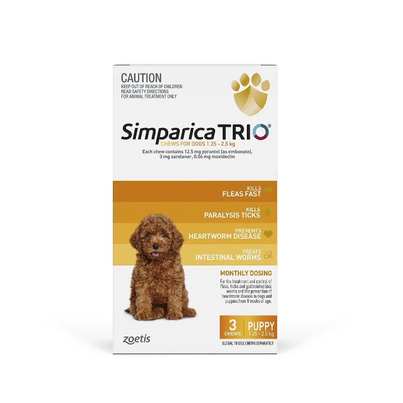 Simparica Trio Flea Tick and Worming Chews for Puppies Yellow 3 Pack