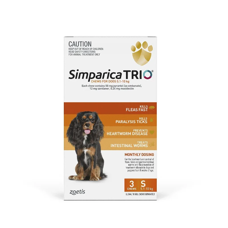 Simparica Trio Flea Tick and Worming Chews for Small Dogs Orange 3 Pack