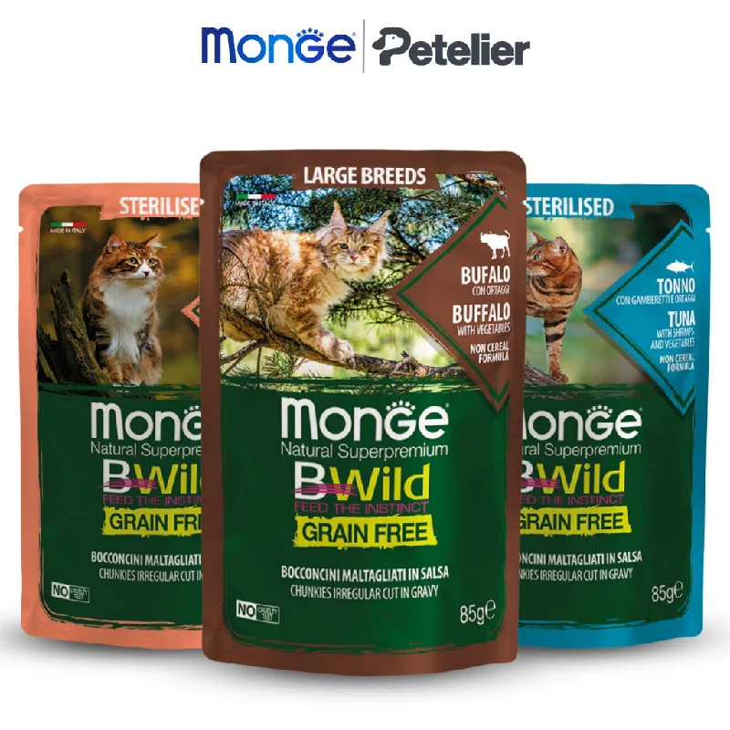 Monge Bwild Wet Cat Food 85g Pouch for Adult/Kitten, Grain-Free