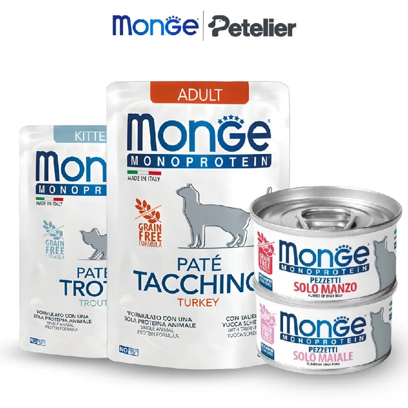 Monge Monoprotein Wet Cat Food 80g Can, 85g Pouch Adult/Kitten/Senior Grain-Free