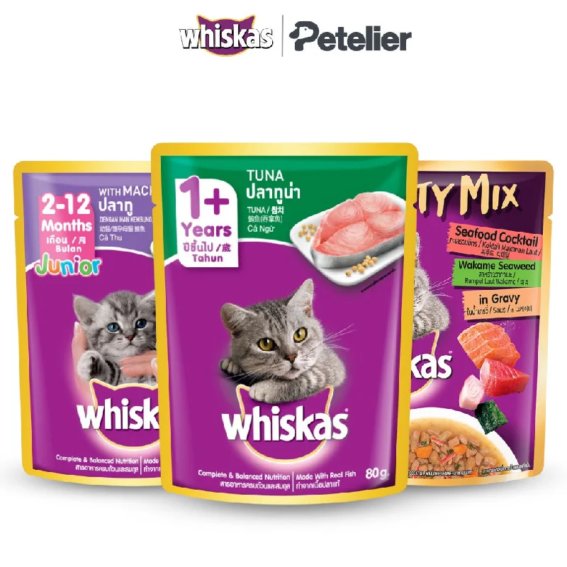 Whiskas Wet Cat Food 80g Pouch Adult/Kitten Tasty Mix 70g